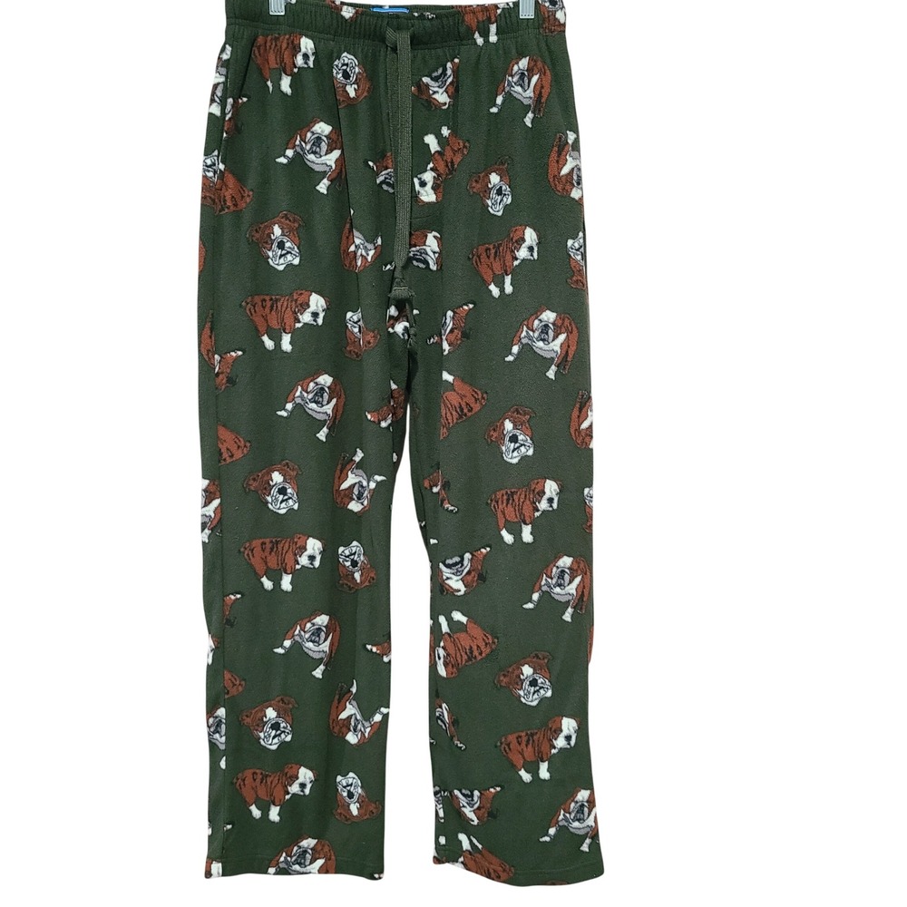 Croft & Barrow Mens Fleece Pajama Pants Green Bulldog Print Size M Dog Lover